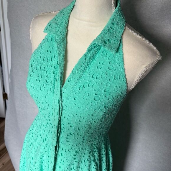 Lilly Pulitzer Dress Size 4 Mint Green Halter Eyelet Lace Midi Collared Resort - Picture 2 of 6